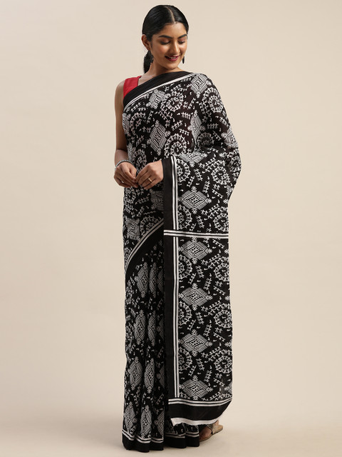 

Mitera Black & White Pure Cotton Printed Saree