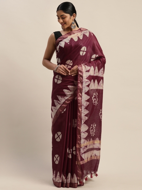 

Mitera Maroon & Off-White Pure Cotton Handblock Batik Print Handloom Kota Saree