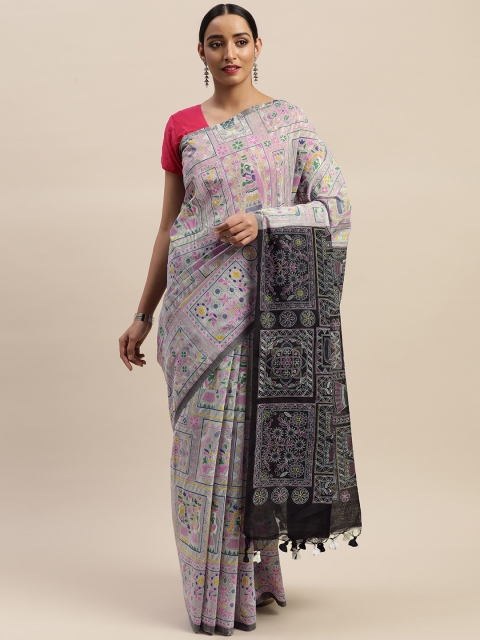 

Mitera Grey & Pink Silk Blend Printed Saree