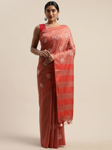 

Mitera Red & White Pure Cotton Embroidered Kota Saree