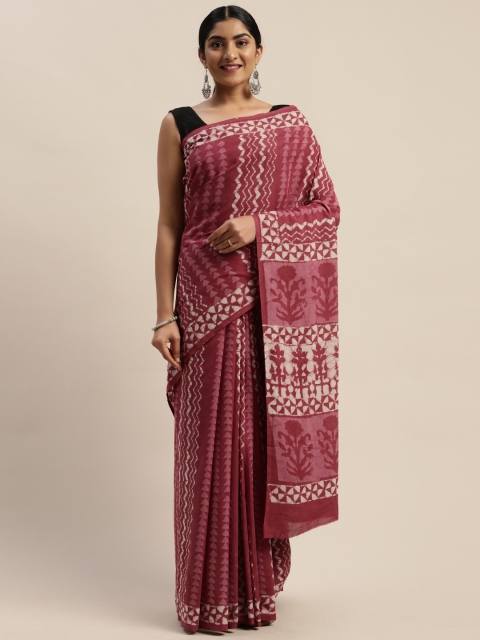 

Mitera Red & Off-White Pure Cotton Handblock Printed Handloom Dabu Saree