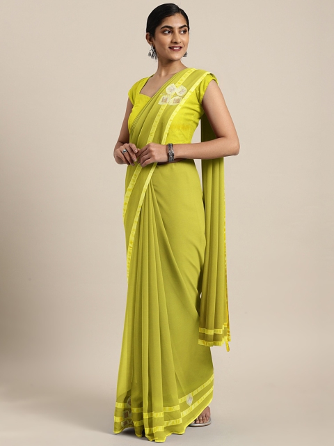 

Mitera Lime Green Solid Pure Georgette Saree with Patch Work