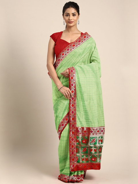 

Mitera Green Pure Cotton Checked with Jari Weaving Chanderi Saree