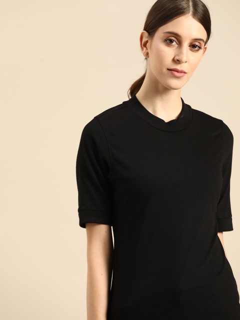

ether Women Black Solid Pure Cotton T-shirt