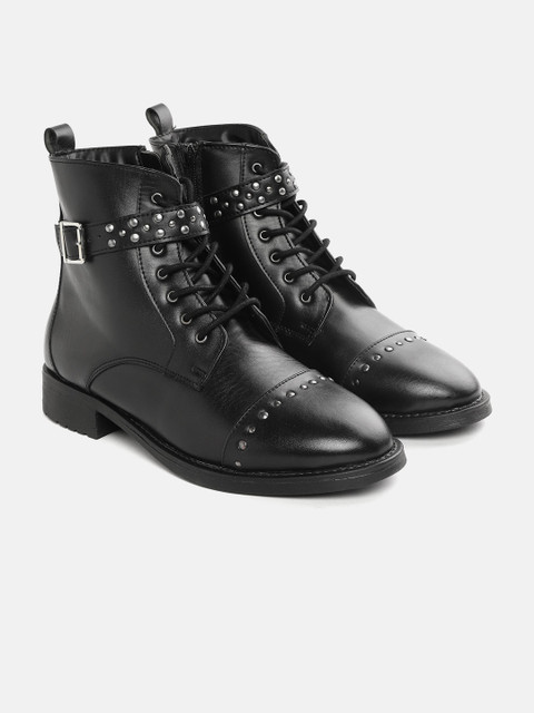 

Roadster Women Black Solid Mid-Top Flat Boots
