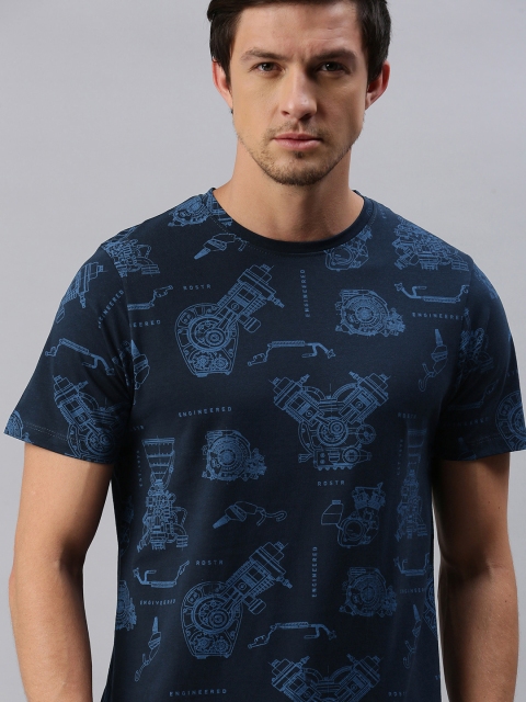 

Roadster Men Navy Blue Printed Round Neck T-shirt
