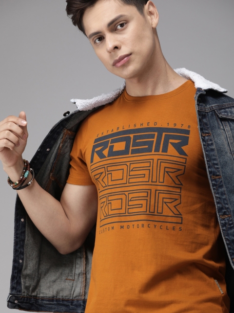 

Roadster Men Mustard Yellow Printed Round Neck T-shirt