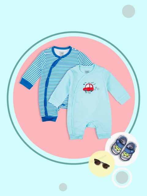 

MeeMee Infant Boys Pack of 2 Striped Rompers, Blue