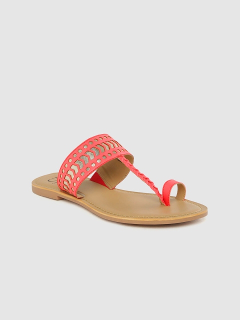 

Carlton London Women Coral Pink & Gold-Toned Laser Cuts One Toe Flats