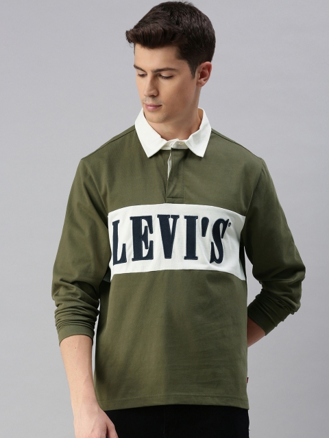 

Levis Men Olive Green Printed Polo Collar Pure Cotton T-shirt