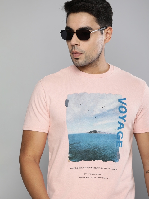 

Levis Men Pink Printed Round Neck Pure Cotton T-shirt