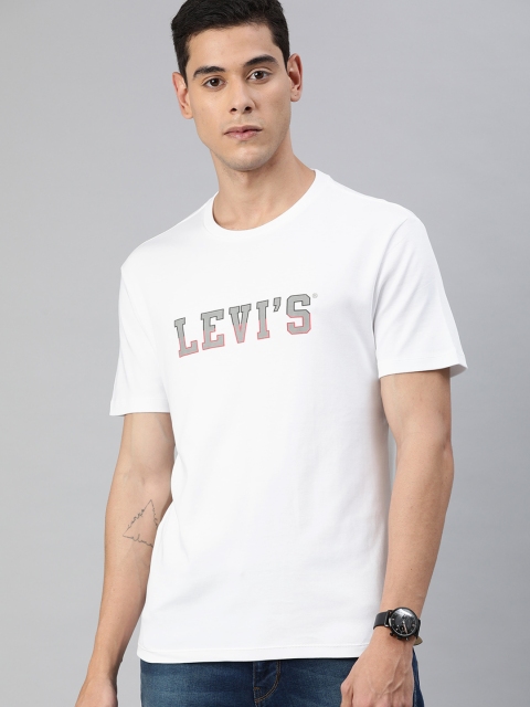 

Levis Men White Slim Fit Reflective Logo Printed Round Neck Pure Cotton T-shirt