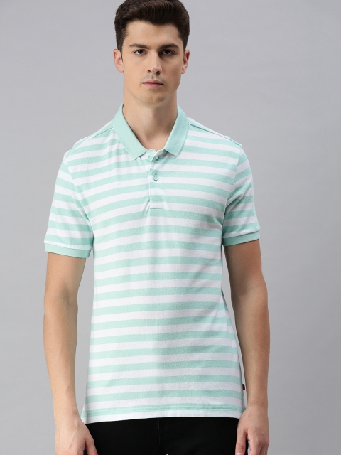 

Levis Men White Sea Green Striped Polo Collar Pure Cotton T-shirt