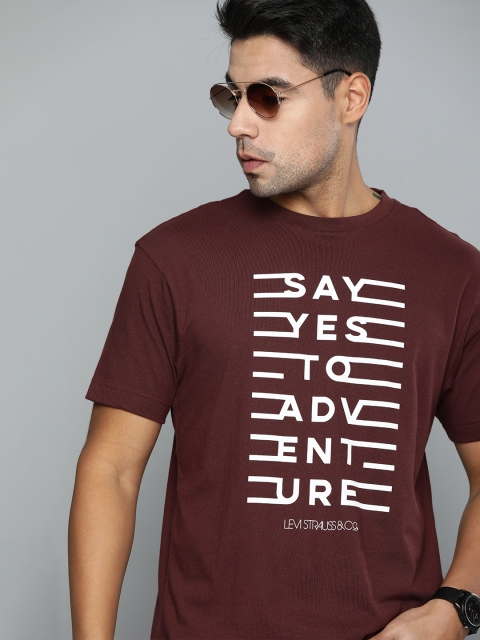 

Levis Men Maroon & White Printed Round Neck T-shirt