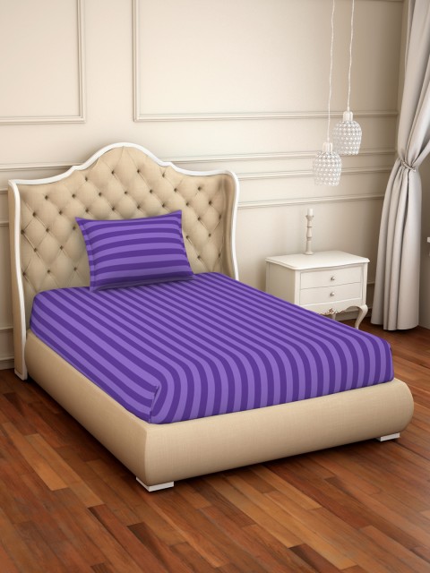 

SPACES Violet Striped 300 TC Cotton 1 Single Bedsheet with 1 Pillow Covers