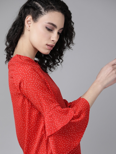 

The Roadster Lifestyle Co Women Red & White Polka Dot Print Top