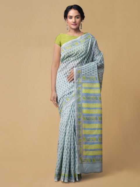 

Unnati Silks Blue & Green Printed Chanderi Saree