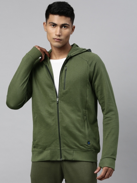 

Kosha Men Olive Green Solid Pure Organic Cotton Hooded Sweatshirt