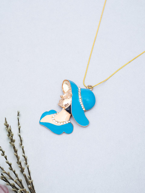 

Golden Peacock Gold-Toned & Blue Stone Studded Girl with Hat Shaped Pendant with Chain
