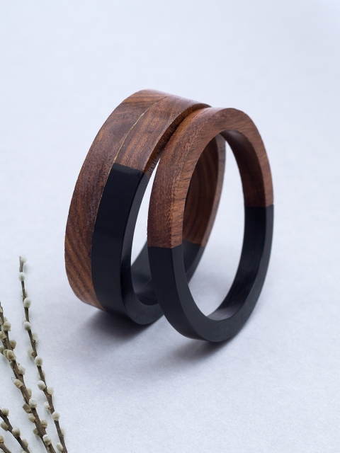 

Golden Peacock Set of 2 Black & Brown Colourblocked Handcrafted Wooden Bangles