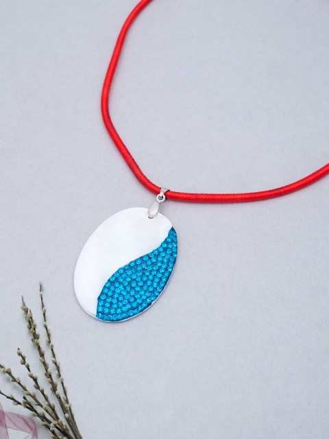 

Golden Peacock Artificial Stone Studded Oval Shell Necklace, Blue