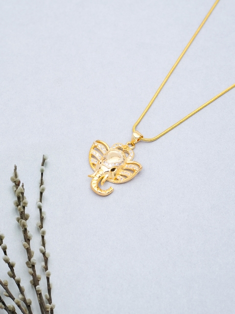 

Golden Peacock Gold-Toned CZ-Studded Ganesha Shaped Pendant with Chain