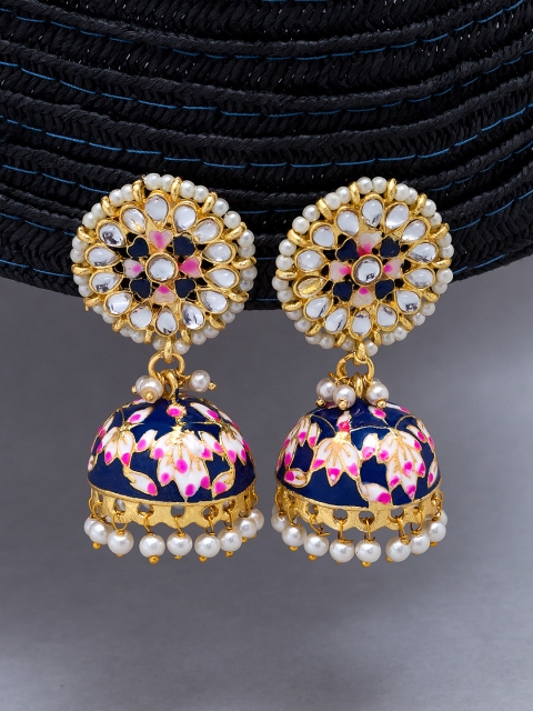 

Golden Peacock Women Gold-Toned & Navy Blue Dome Shaped Jhumkas