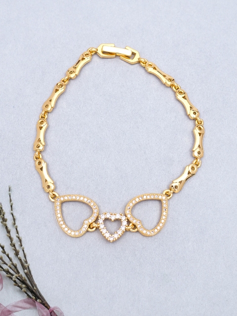 

Golden Peacock Gold-Plated CZ-Studded Heart Shaped Link Bracelet