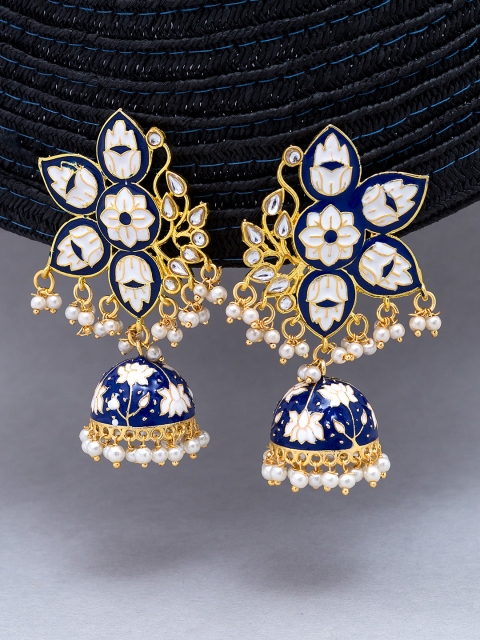 

Golden Peacock Women Gold-Toned & Navy Blue Dome Shaped Jhumkas
