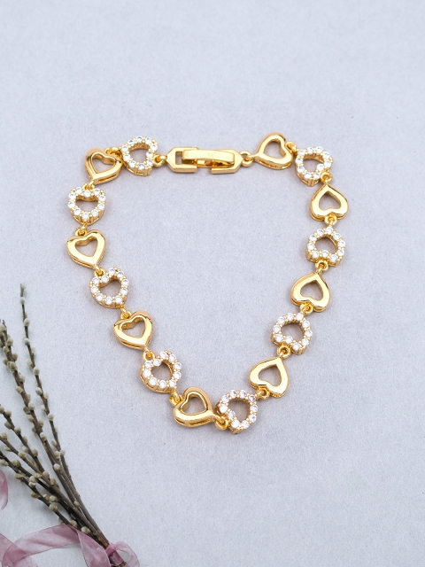 

Golden Peacock Gold-Plated CZ-Studded Heart Shaped Bracelet