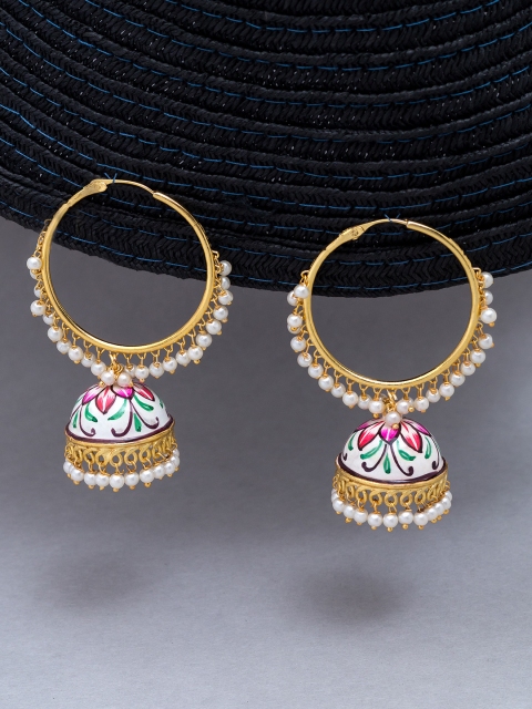 

Golden Peacock Women Gold-Toned & White Circular Hoop Earrings