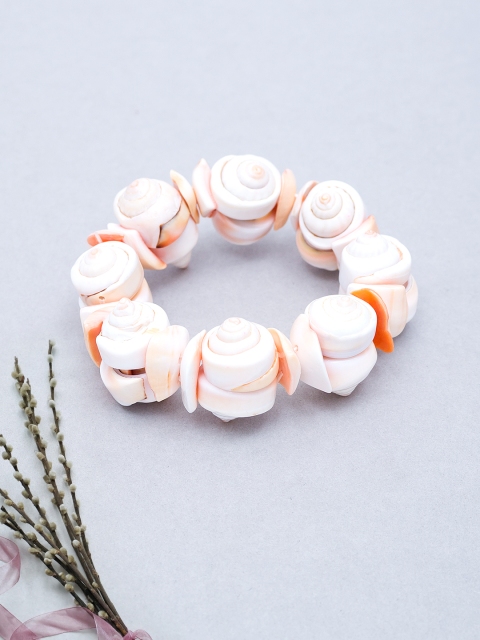 

Golden Peacock White & Pink Shell Studded Bohemian Handcrafted Elasticated Bracelet