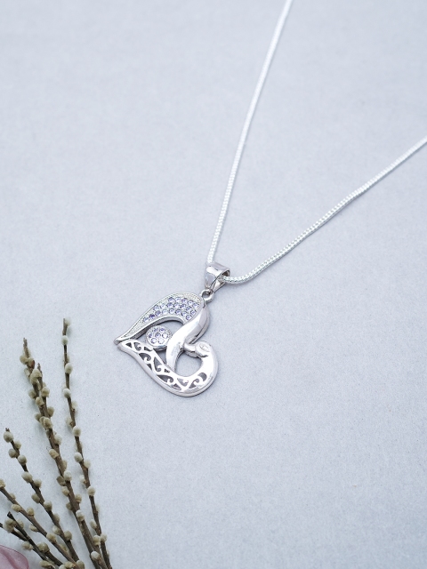 

Golden Peacock Silver-Toned & Purple CZ-Studded Heart Shaped Pendant with Chain
