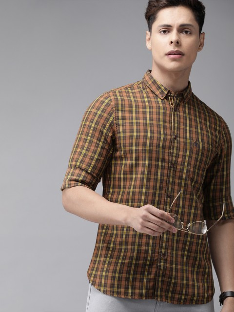 

French Connection Men Brown & Green Slim Fit Checked Casual Shirt