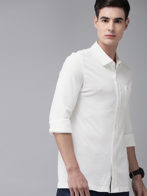 

French Connection Men White Slim Fit Solid Casual Shirt