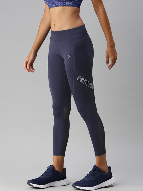 

HRX By Hrithik Roshan Women Blue Solid Skinny Fit Rapid-Dry Antimicrobial Running Tights, Navy blue