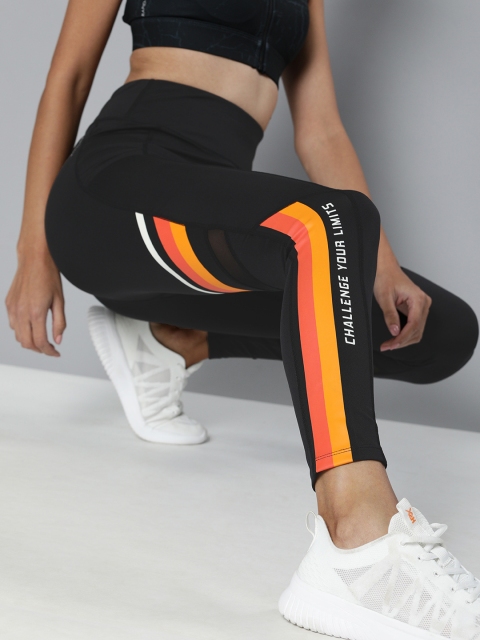 

HRX By Hrithik Roshan Women Jet Black Typographic Skinny Fit High-Rise Rapid-Dry Antimicrobial Running Tights