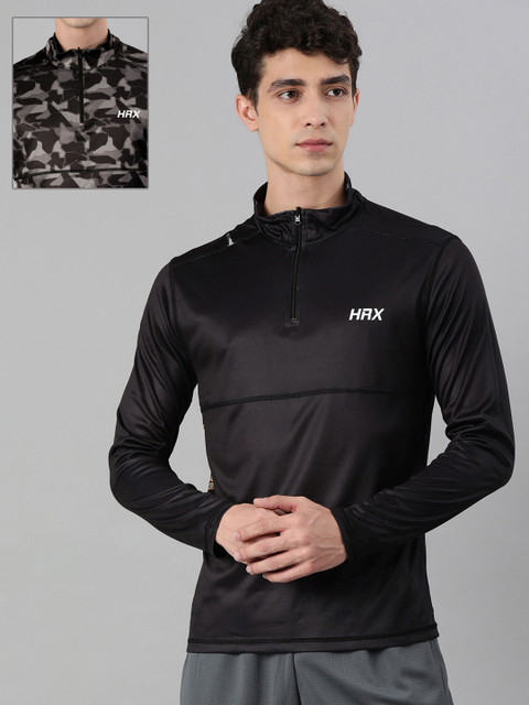 

HRX By Hrithik Roshan Men Black Camouflage Reversible Camouflage Rapid-Dry Training Tshirt