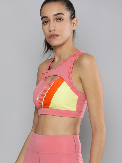 

HRX by Hrithik Roshan Women Rose & Orange Colourblocked Training Sports Bra
