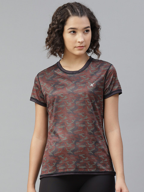 

HRX By Hrithik Roshan Women Black Camouflage Reversible Rapid-Dry Training T-shirt
