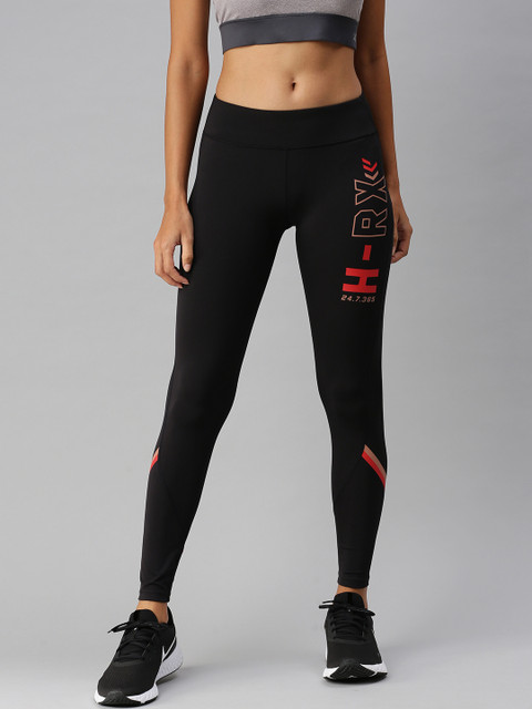 

HRX By Hrithik Roshan Women Black Typographic Skinny Rapid-Dry Anti-Static Running Tights