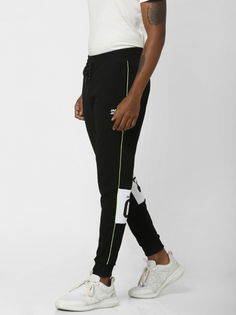 

Jack & Jones Men Black Straight Fit Solid Track Pants with Printed Detail