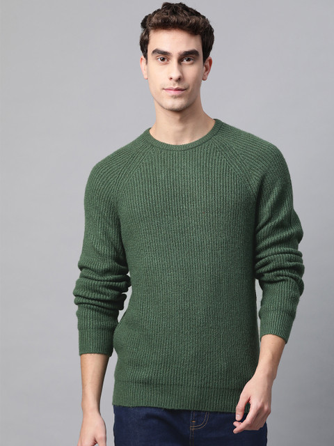 

Marks & Spencer Men Olive Green Solid Pullover Sweater