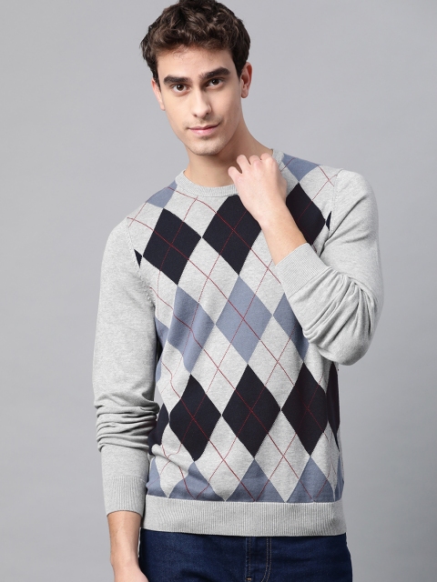 

Marks & Spencer Men Grey Pure Cotton Argyle Pullover