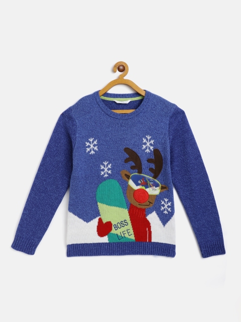 

Marks & Spencer Boys Blue Printed Acrylic Pullover