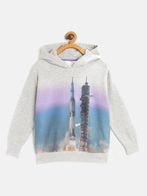 

Marks & Spencer Boys Grey Melange Rocket Launcher Print Hooded Sustainable Sweatshirt