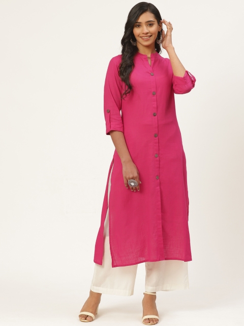 

Kurti's by Menka Women Pink Pure Cotton Solid Straight Kurta