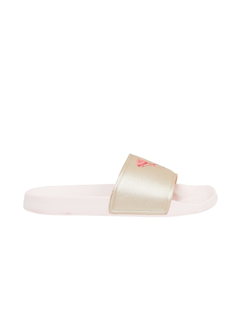 

max Women Gold-Toned & Pink Embroidered Sliders
