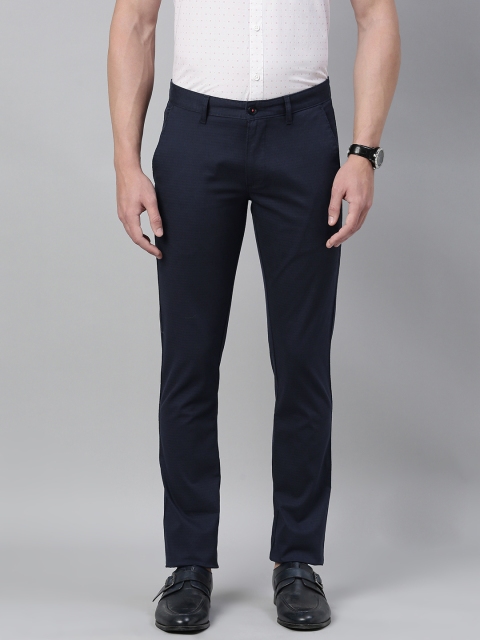 

Louis Philippe Sport Men Navy Blue Super Slim Fit Self Checked Smart Casual Trousers