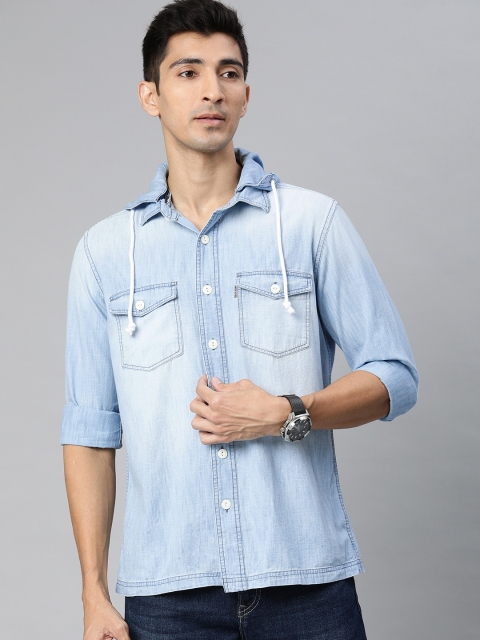 

Louis Philippe Jeans Men Navy Blue Slim Fit Faded Hooded Casual Shirt
